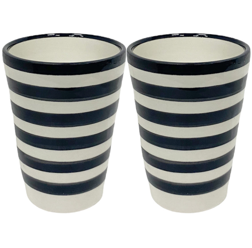 Lot de 2 tasses rayées noires et blanches faites à la main