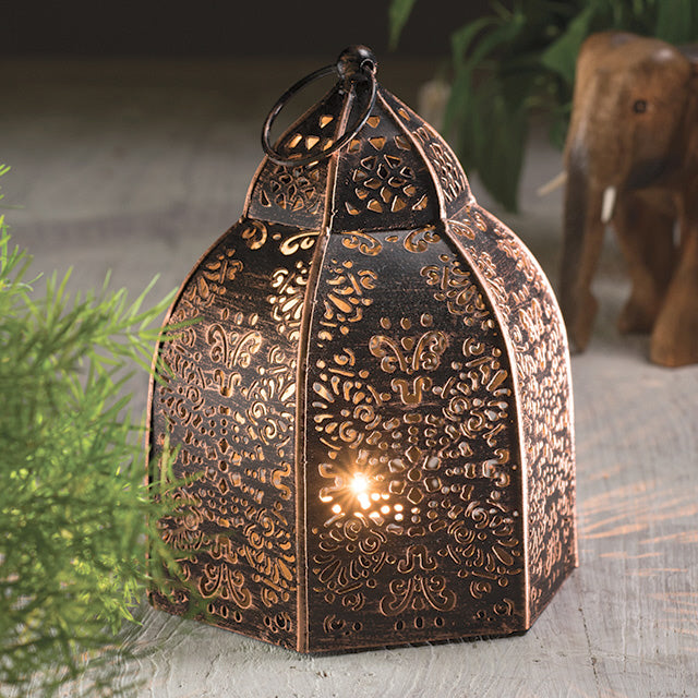 Black and copper iron lantern